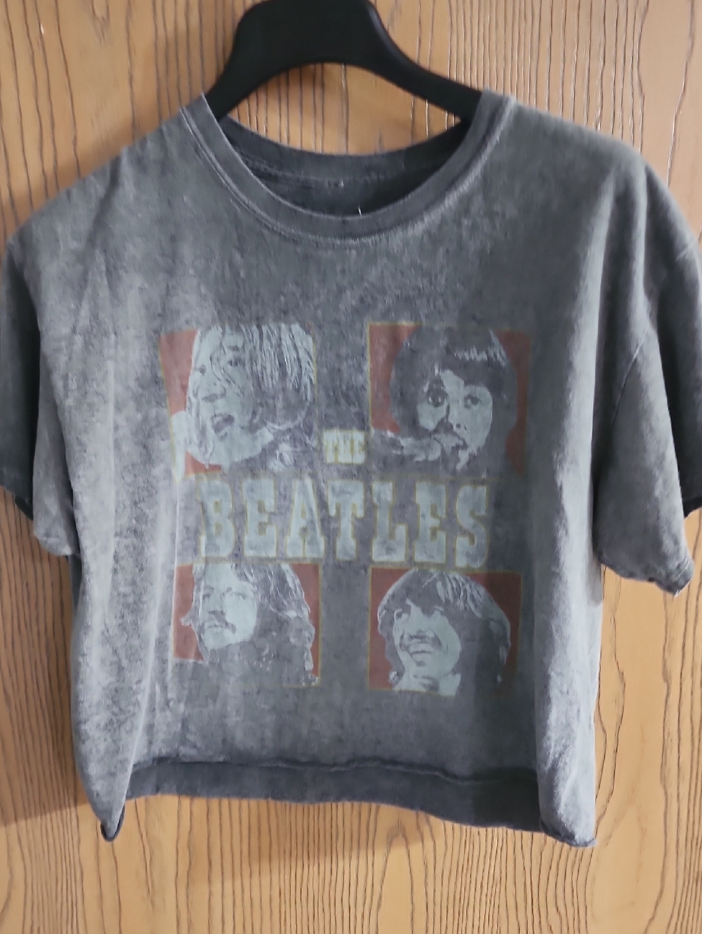 The Beatles Black & Gray Vintage Crop Graphic Tee